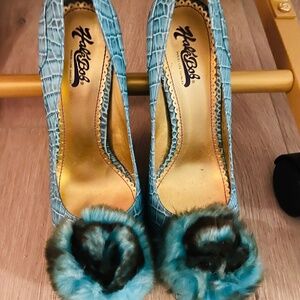 Hale Bob Turquoise & Mink heels 6.5